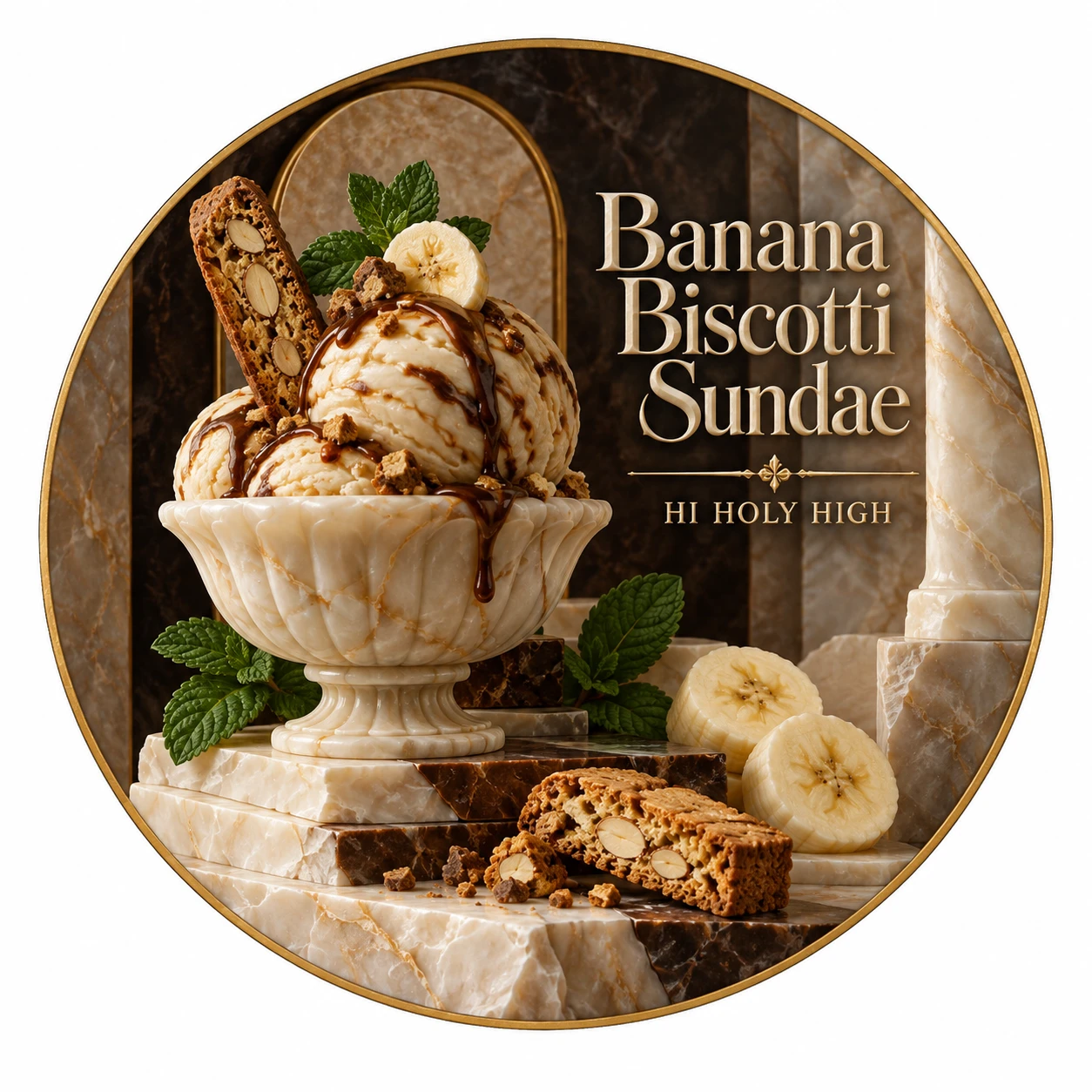 Arte provisional A-R1 · Banana Biscotti Sundae