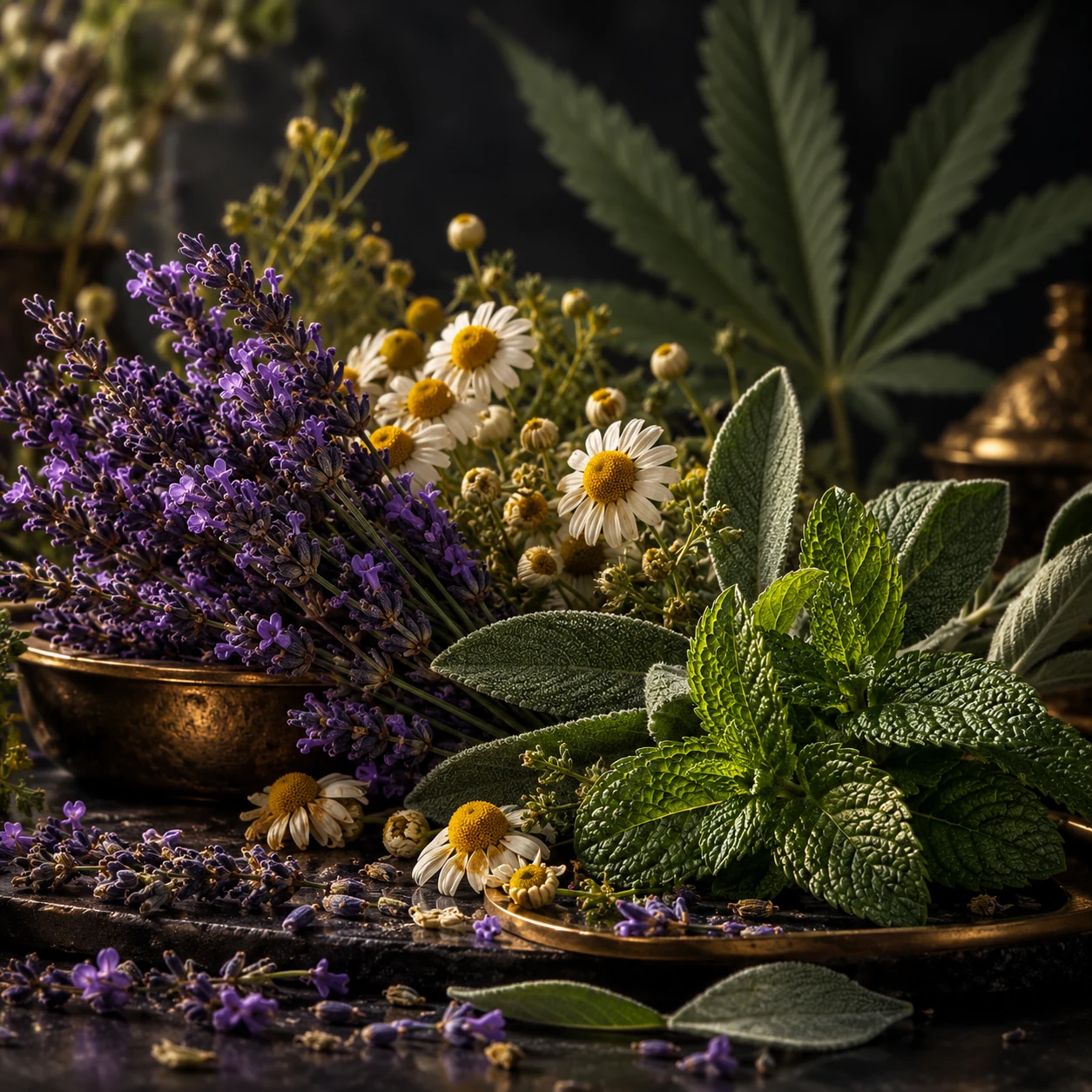 Lavanda, manzanilla, menta y salvia para el perfil floral y herbal