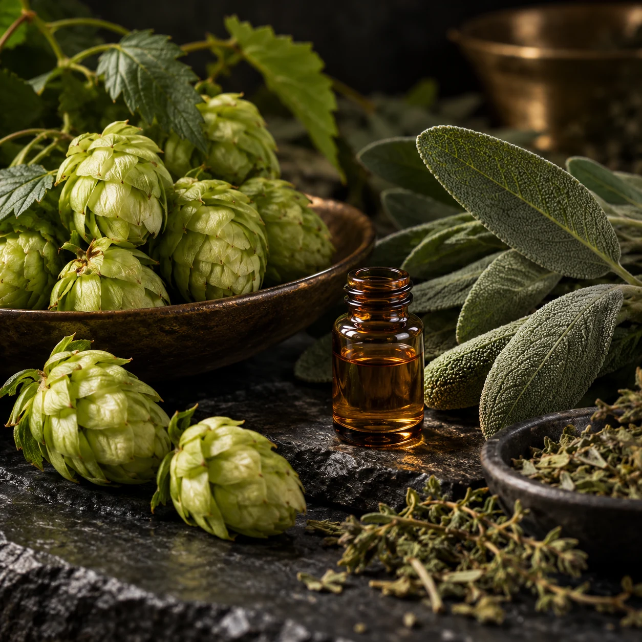 Lúpulo y salvia para el perfil de humuleno