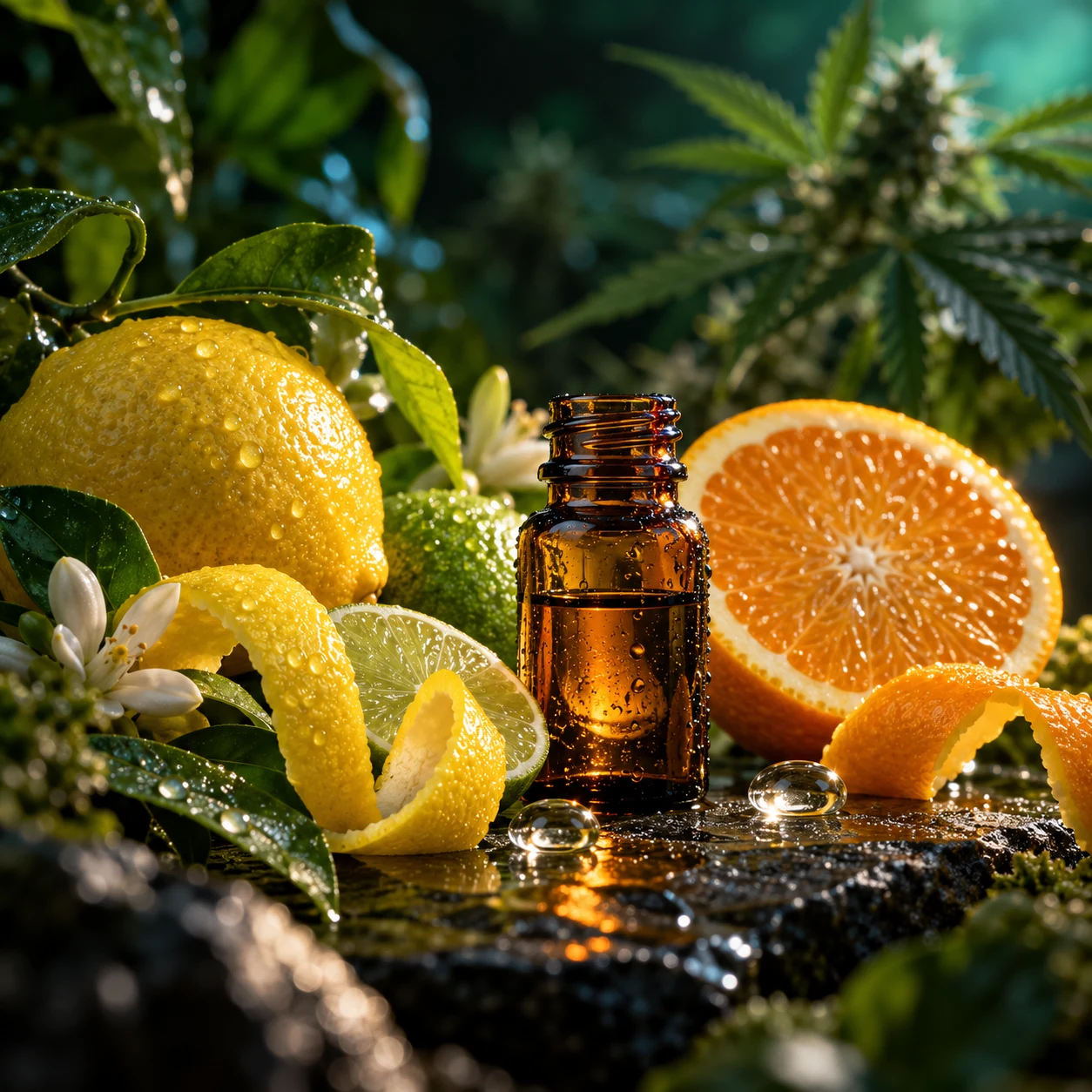Limón, lima y naranja para el perfil de limoneno