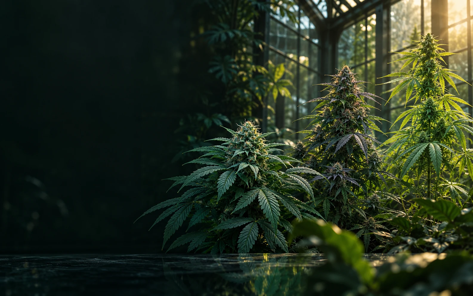 Plantas de cannabis en un invernadero botánico para la guía de tipos genéticos